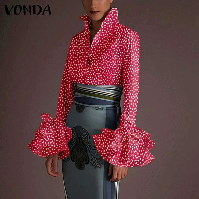 Autumn Long Sleeve Lapel Tunic Tops Women Vintage Blouses VONDA Fashion Leopard Print Shirts 2020 Elegant Office Work Blouse