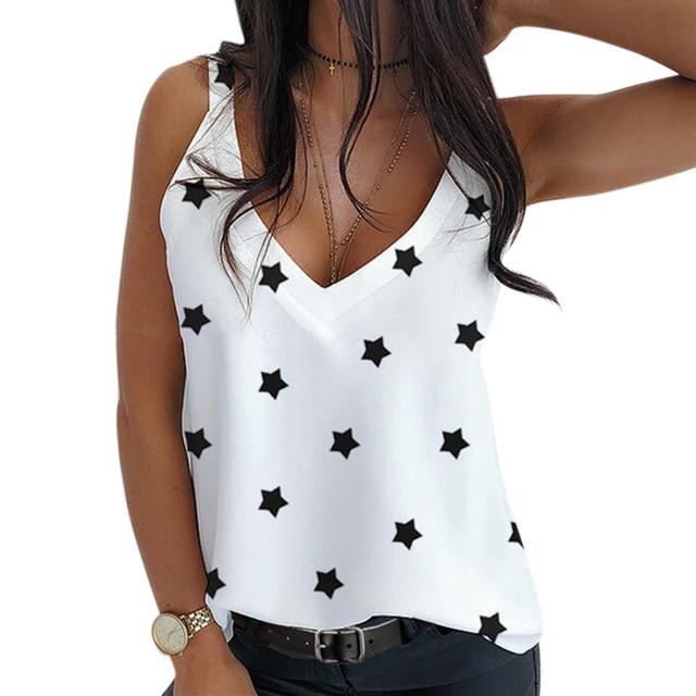 2020 Summer  Women's Crop Top Sexy V-Neck Sleeveless Blouse Shirt Women Loose Hollow Out Tops New Lady  Shoulder Plus Size Blusa