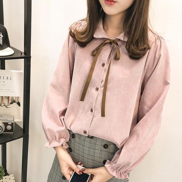 Office Ladies Blouse Spring Autumn Tops Fashion Long Sleeve Bow Slim White Shirt