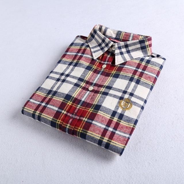 2019 Autumn Winter New Women's Flannel Plaid Shirt 100% Cotton Casual Style Blouses Long Sleeve Shirt Female Blusas Office Tops