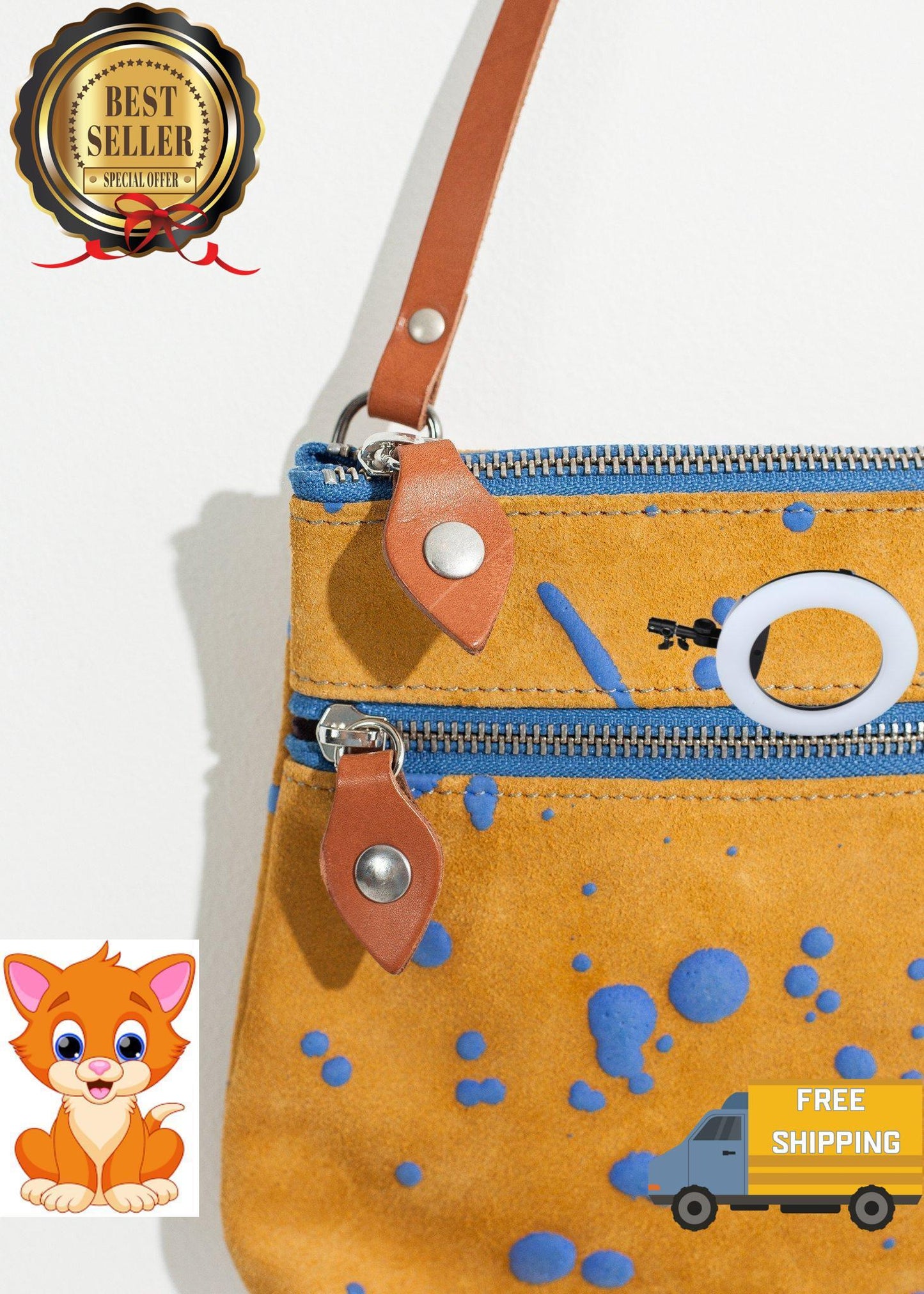 Ink Splatter Shoulder Bag in Mustard/Blue