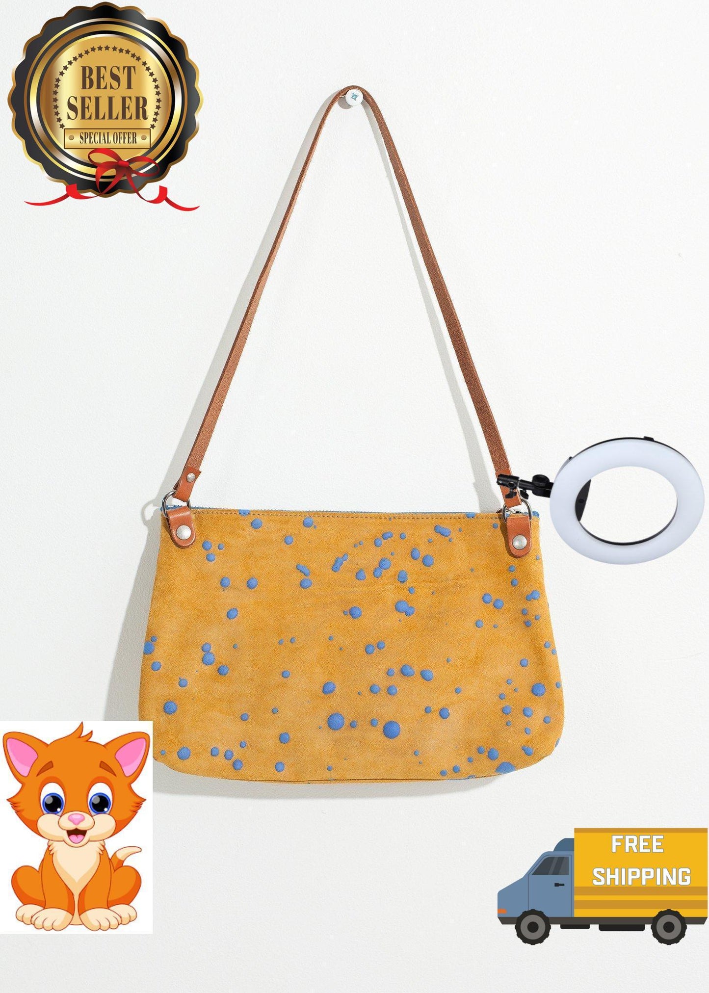 Ink Splatter Shoulder Bag in Mustard/Blue
