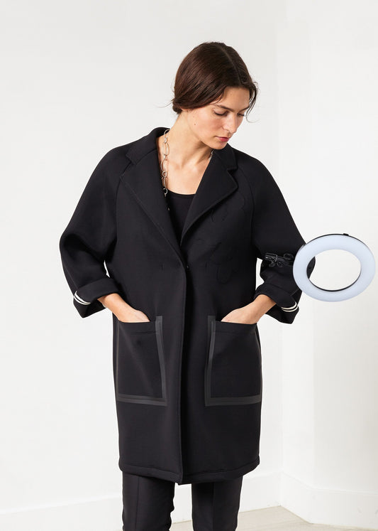 Neoprene Flower Coat in Black