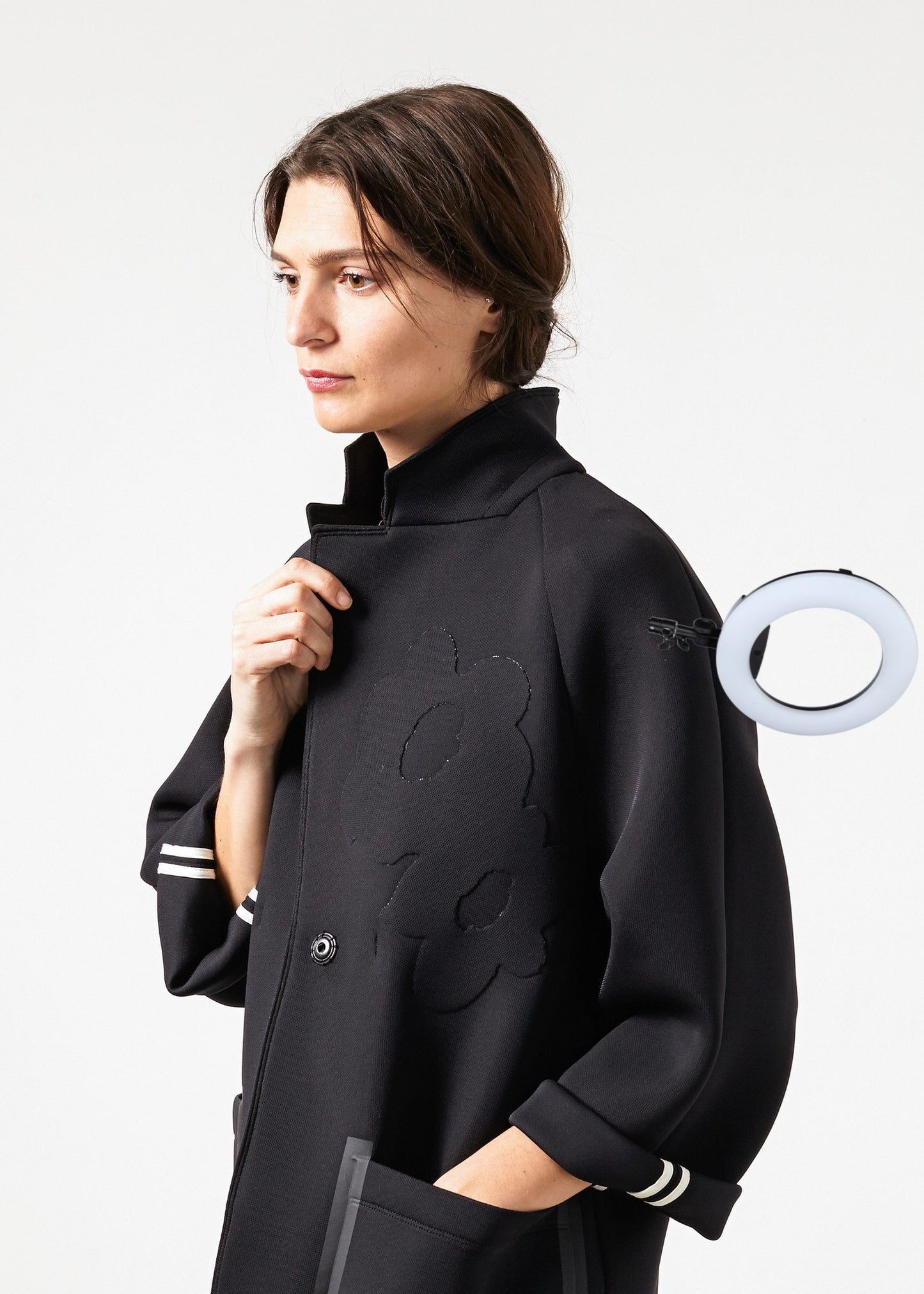 Neoprene Flower Coat in Black