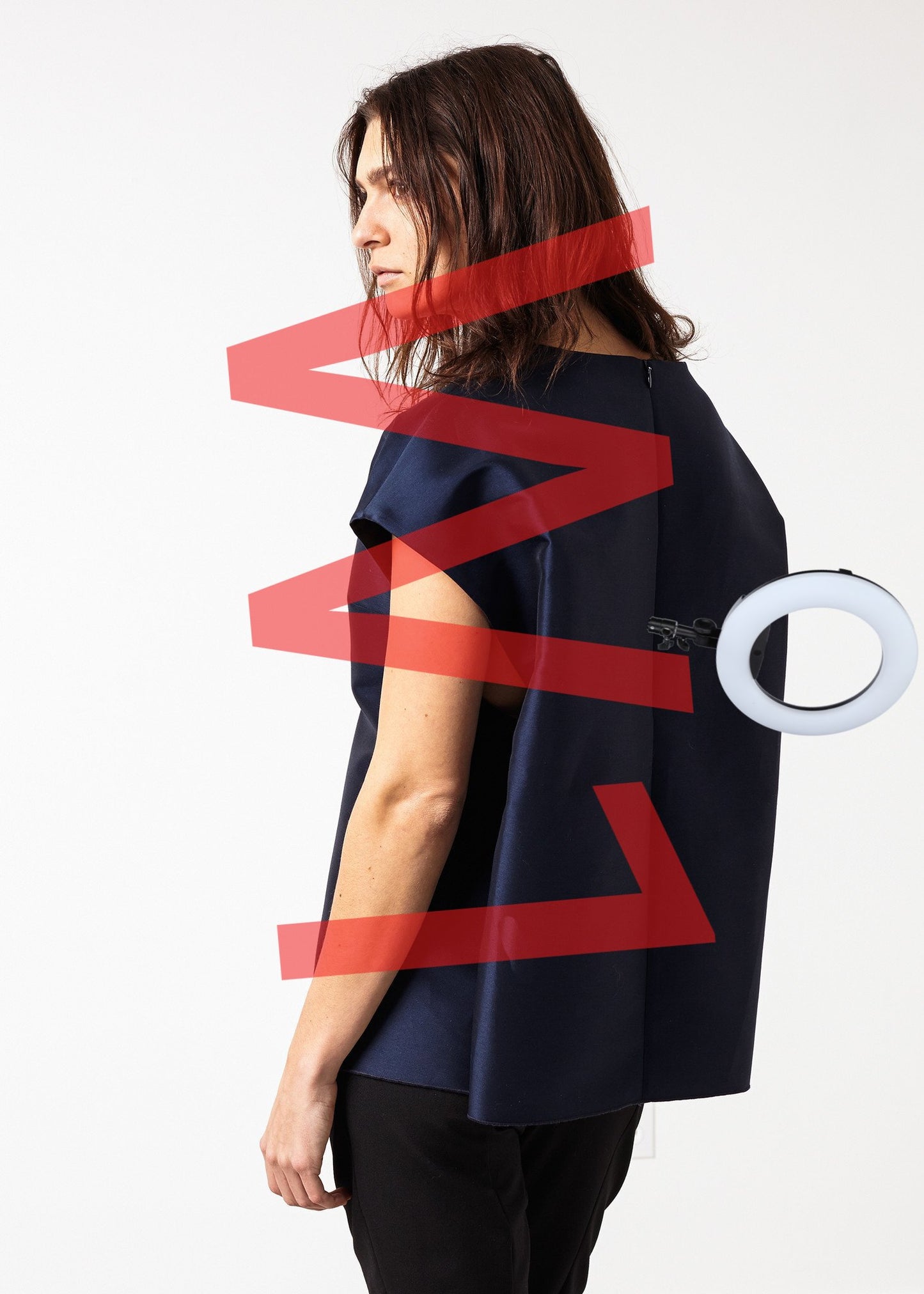 Tucked Sleeve Blouse in Navy