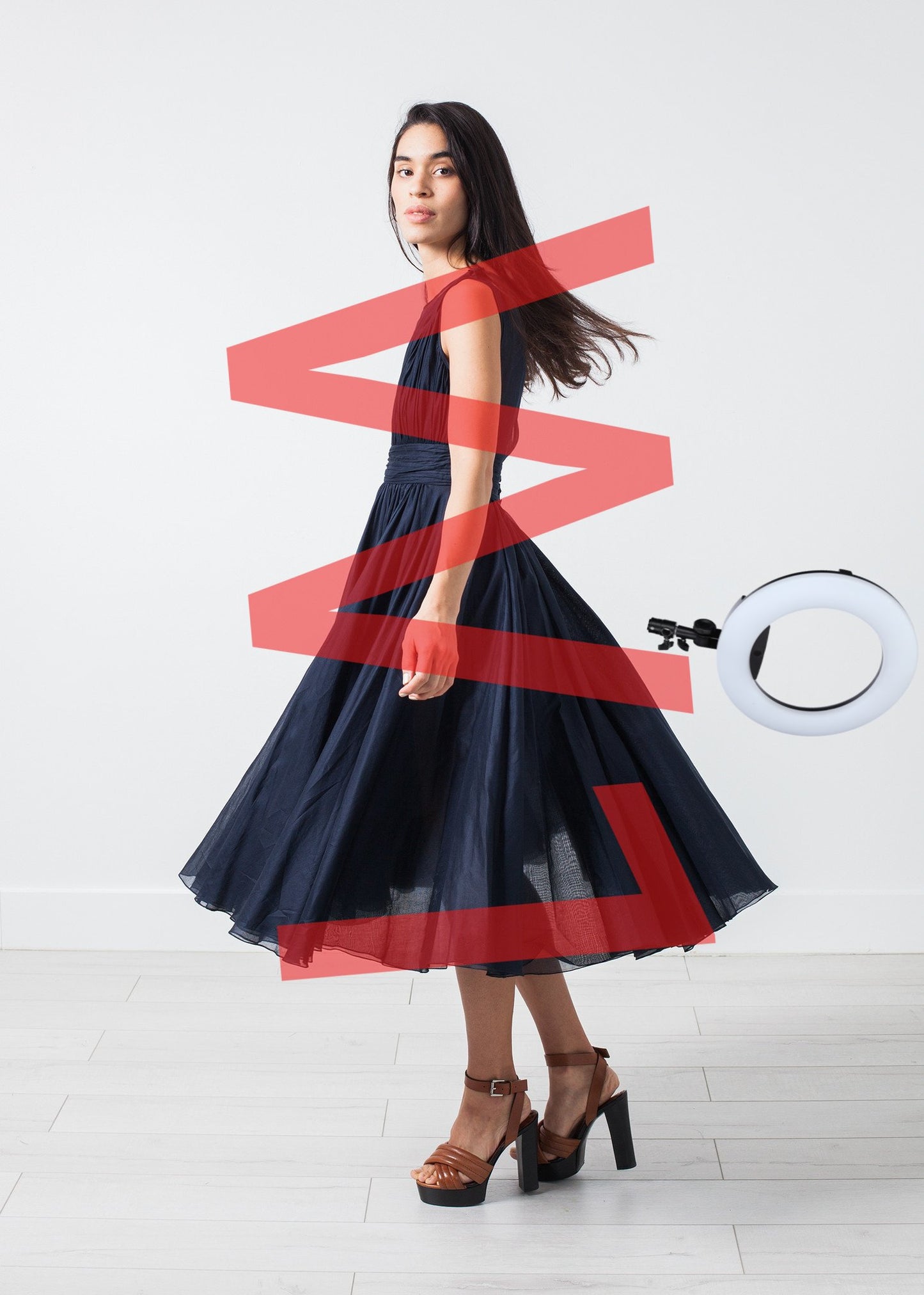 Voile V-Neck Dress in Navy