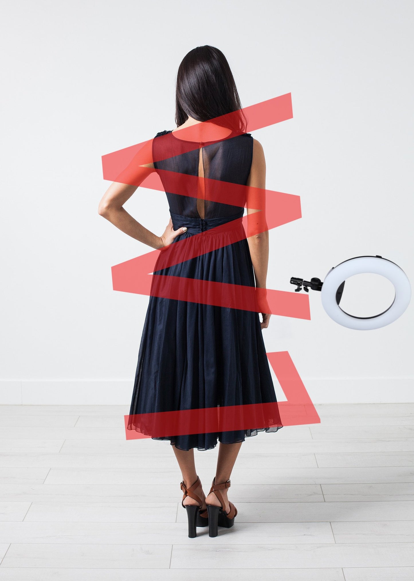 Voile V-Neck Dress in Navy