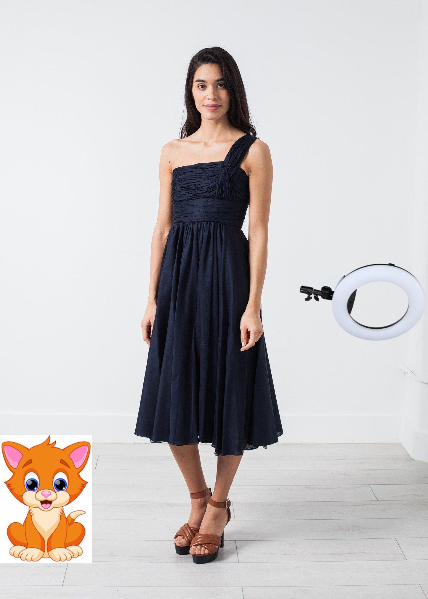 One Shoulder Dress in Navy