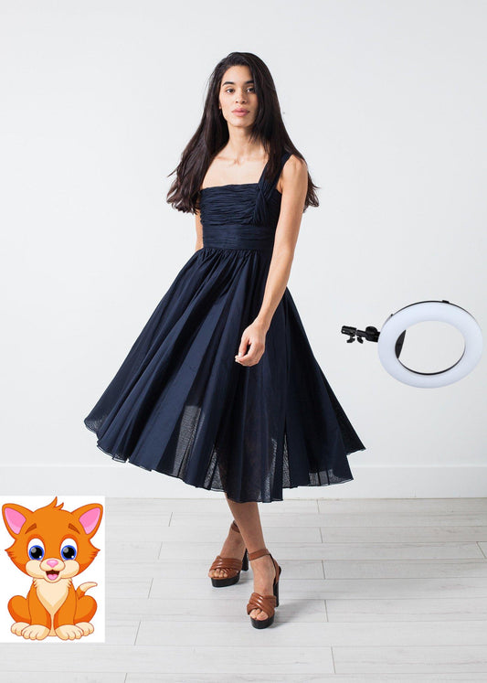 One Shoulder Dress in Navy