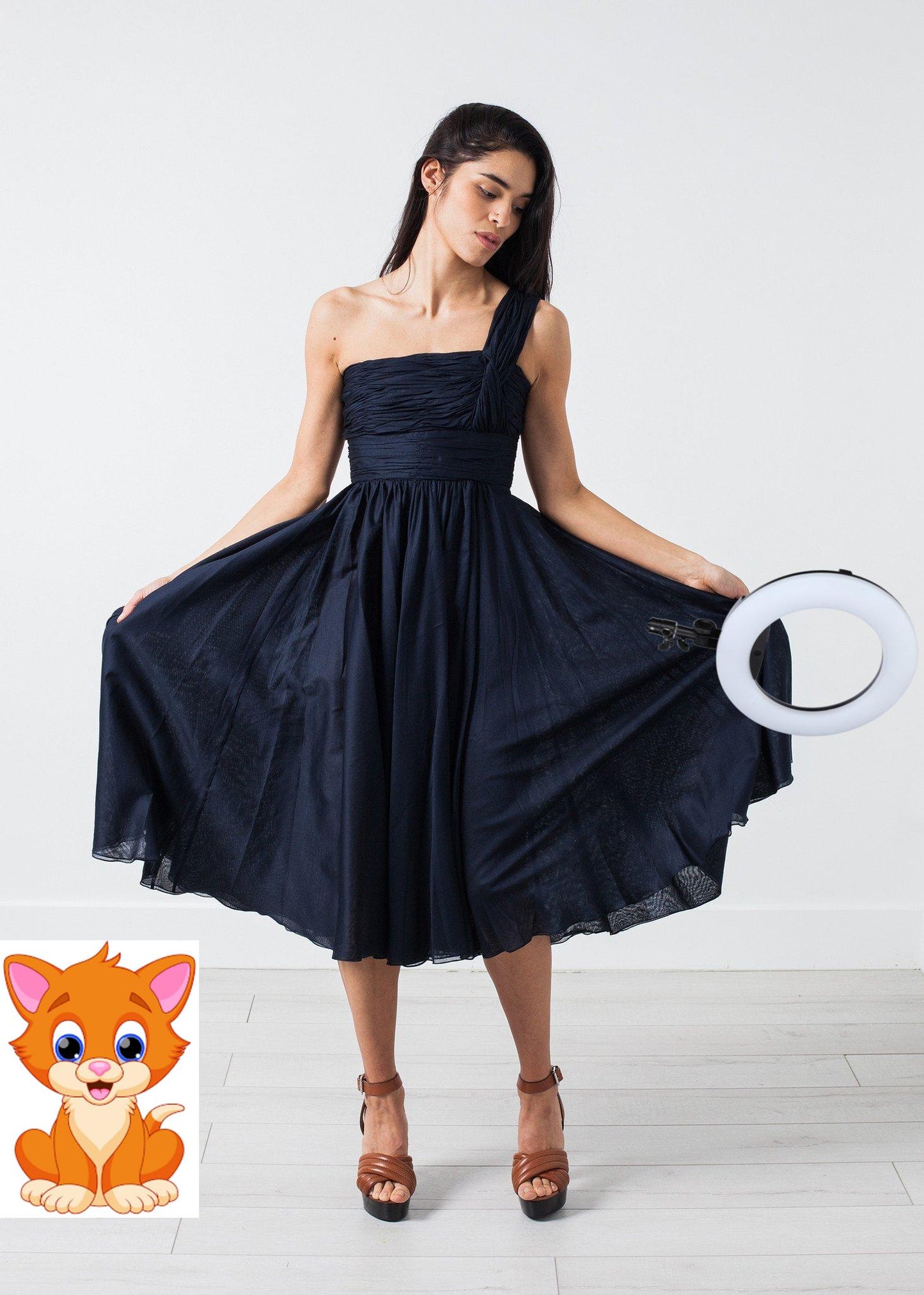 One Shoulder Dress in Navy