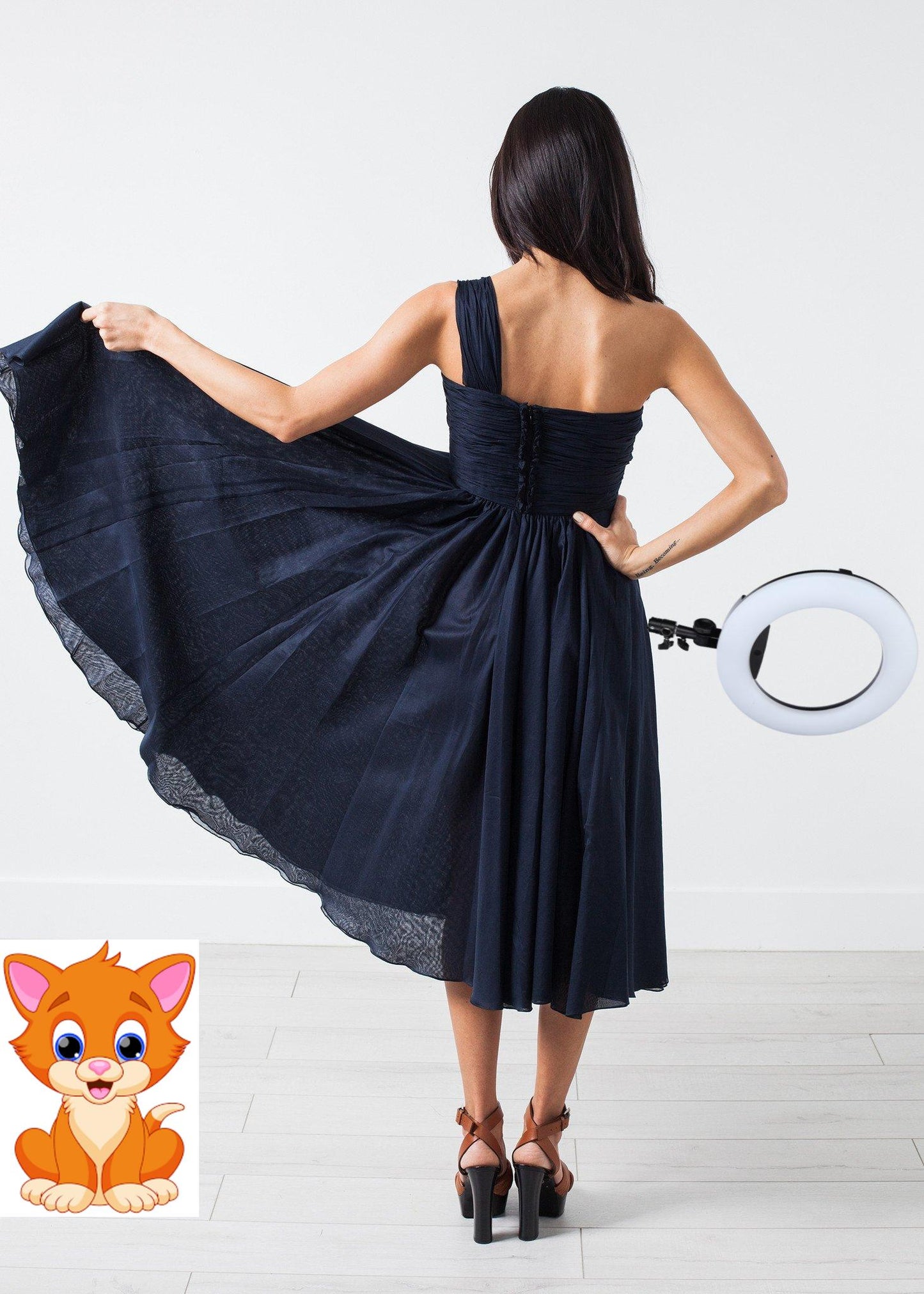 One Shoulder Dress in Navy