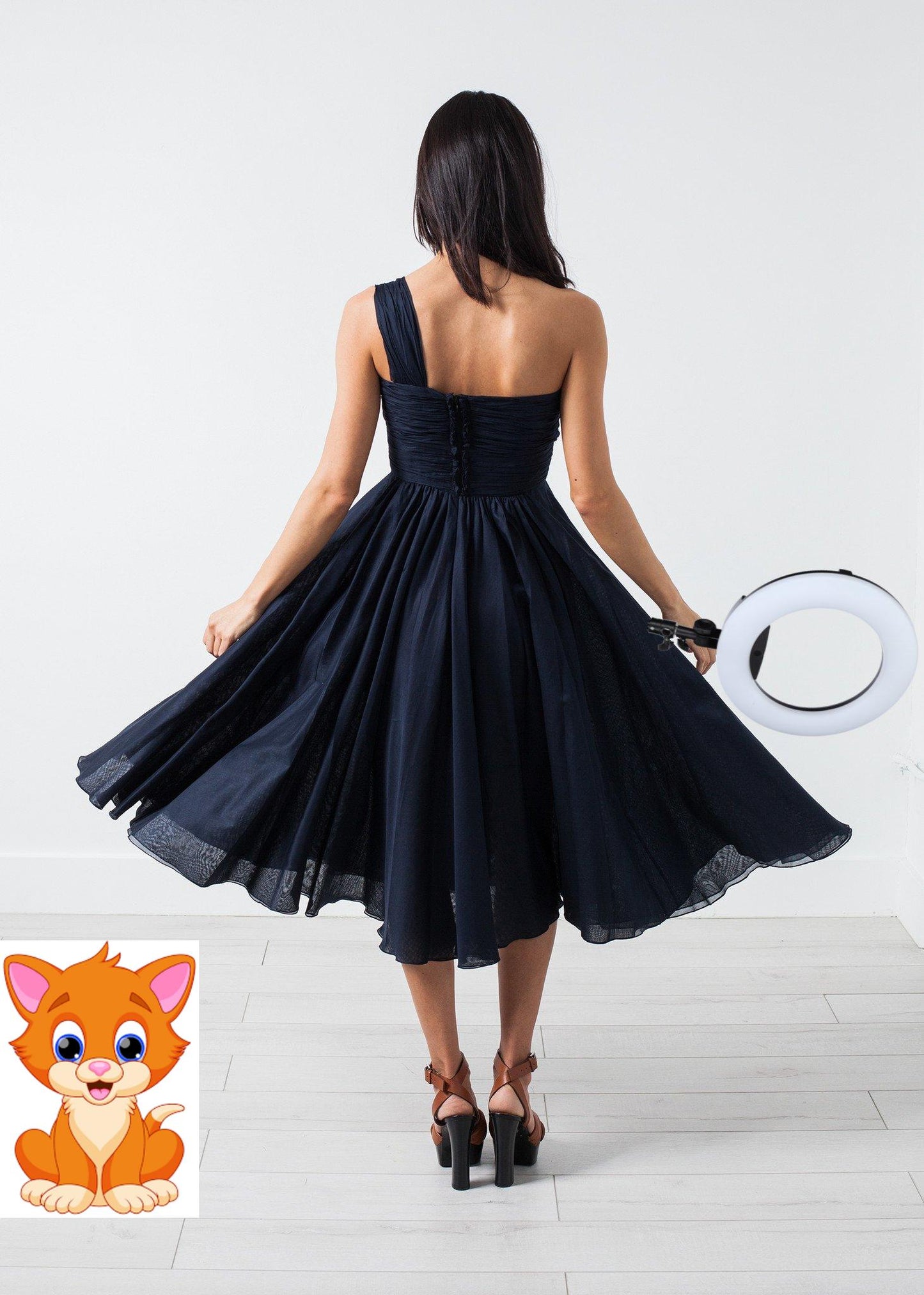 One Shoulder Dress in Navy