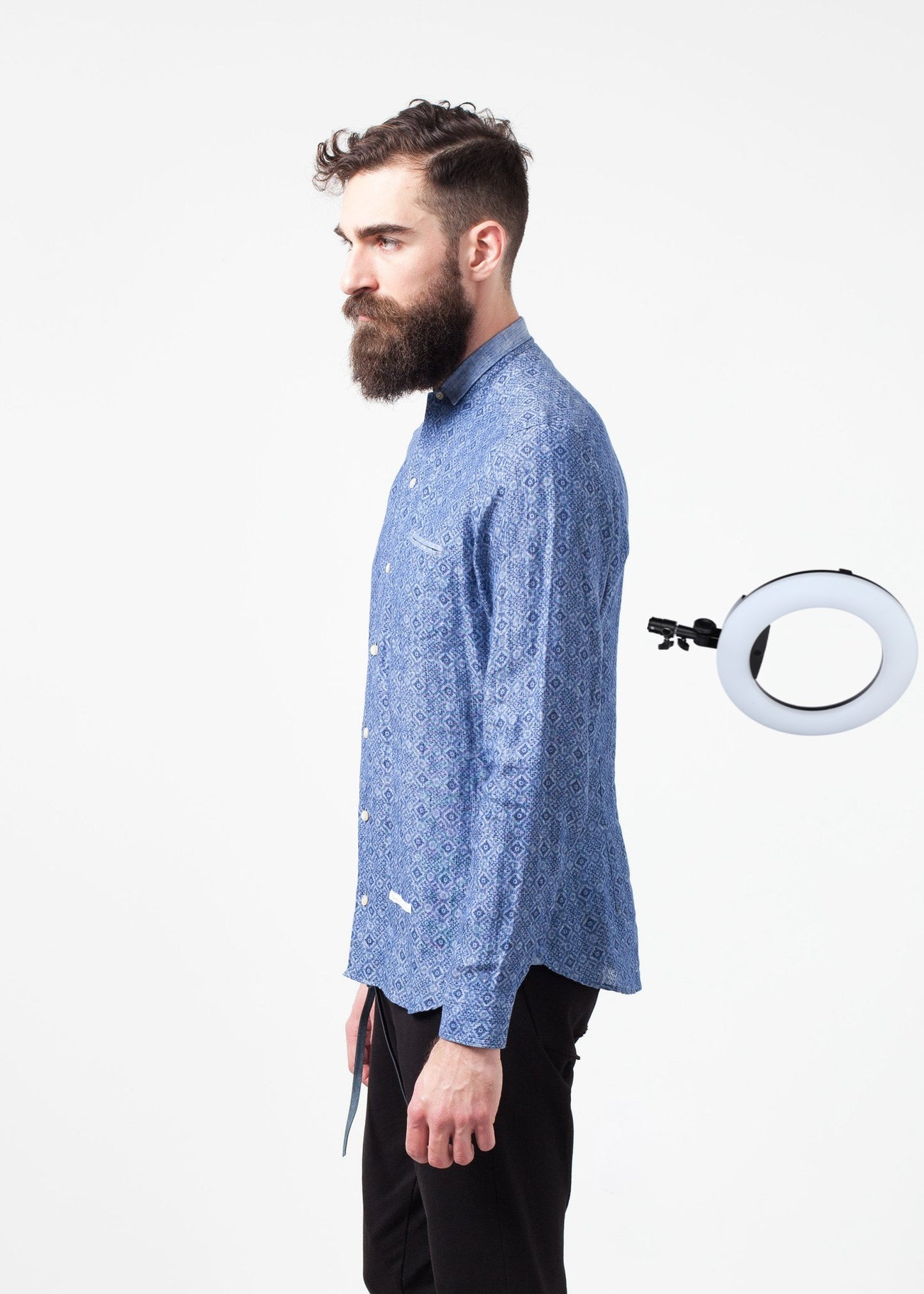 Linen Button Up in Blue Diamond