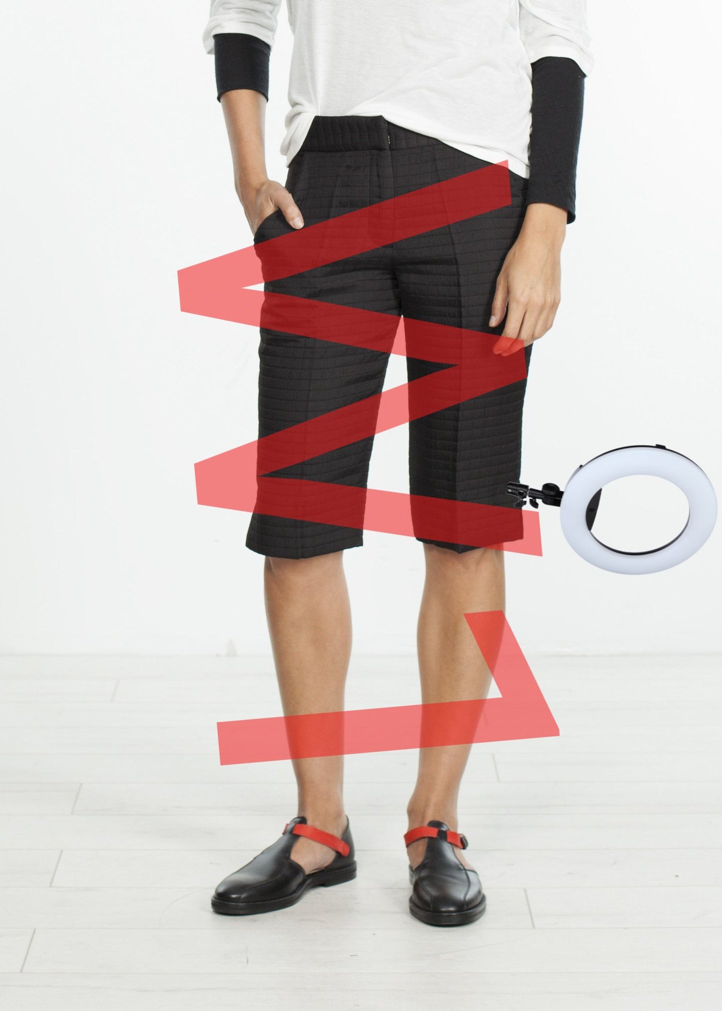 Square Stitch Knee Short in Black