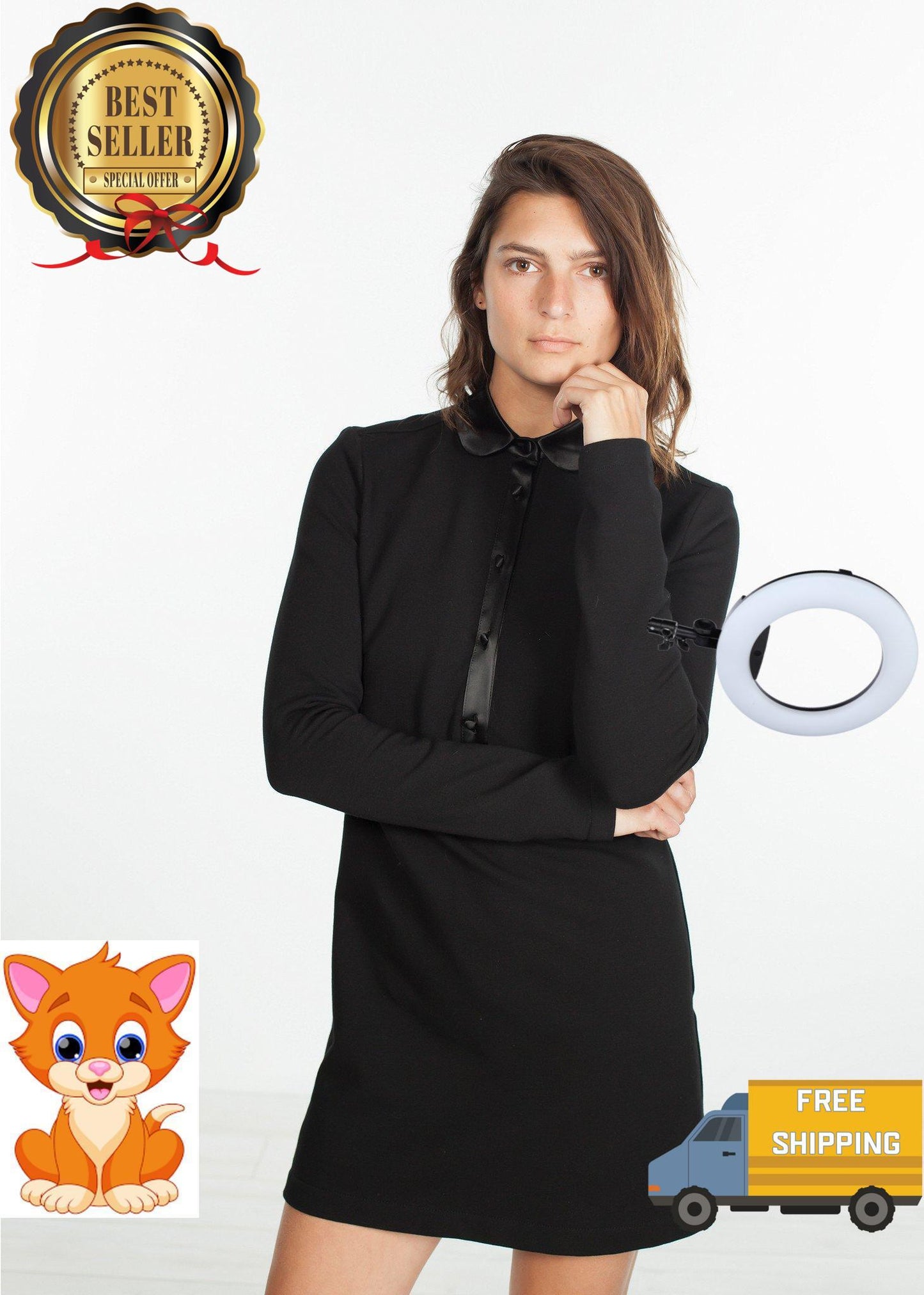 Fleece Jersey Dress in Black