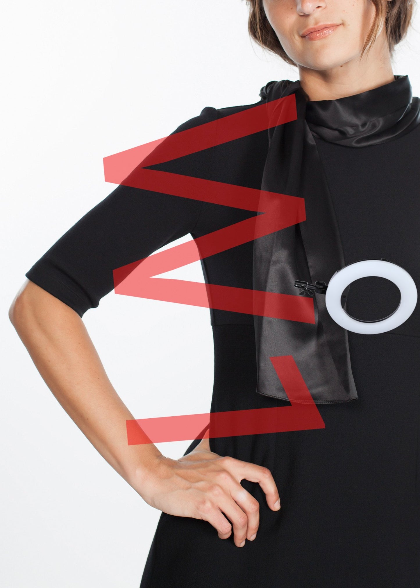 Tie Neck Wool Dress in Black