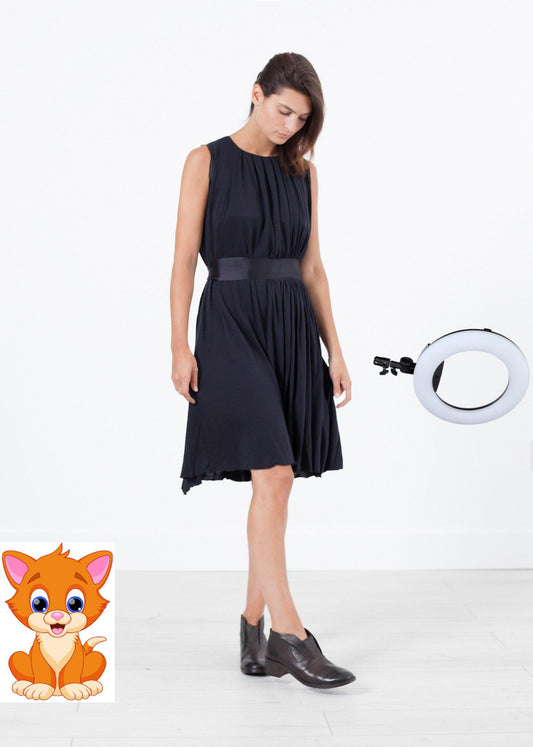 Sleeveless Pleated Dress in Navy