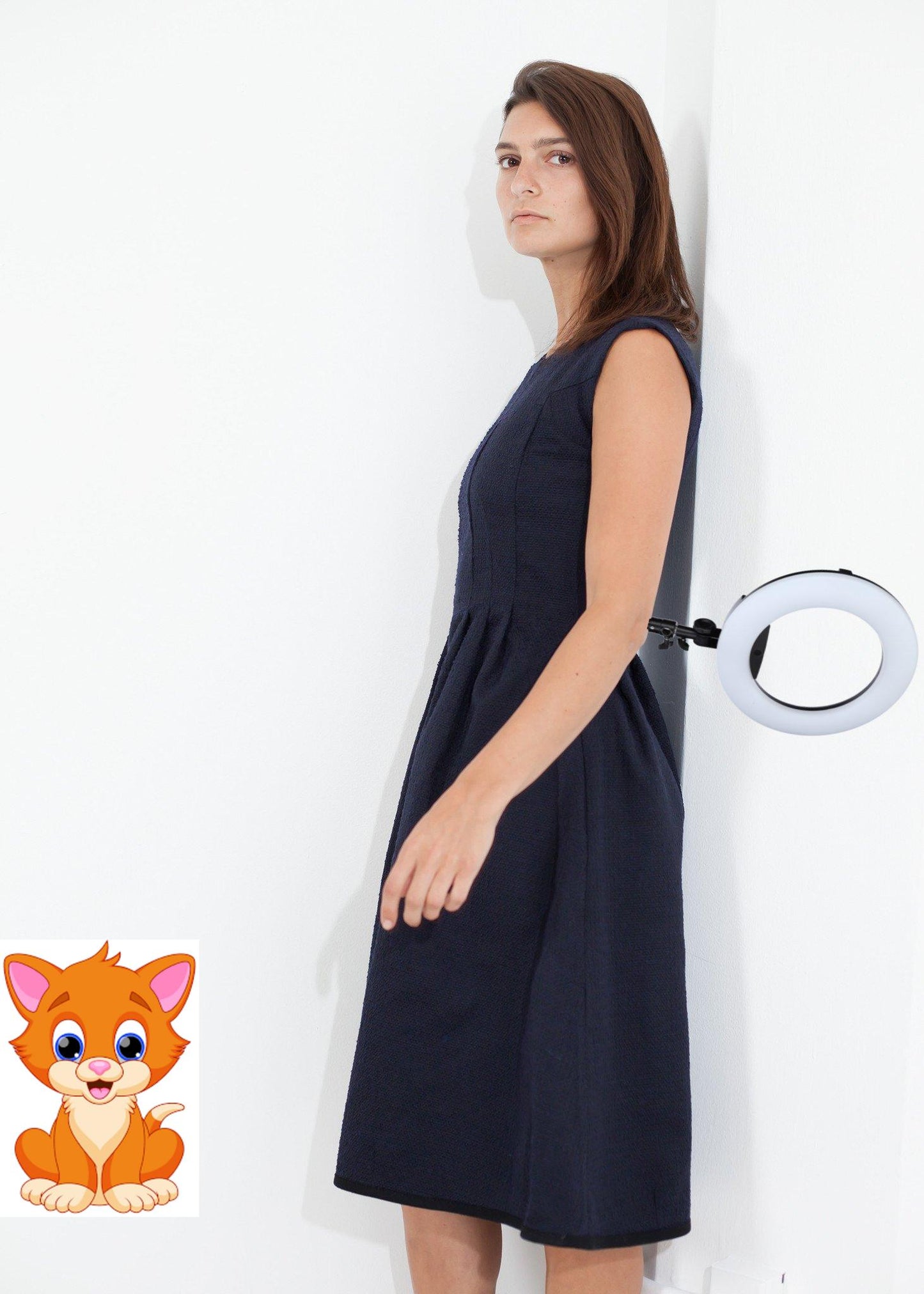 Pleated Rita Dress in Dark Navy