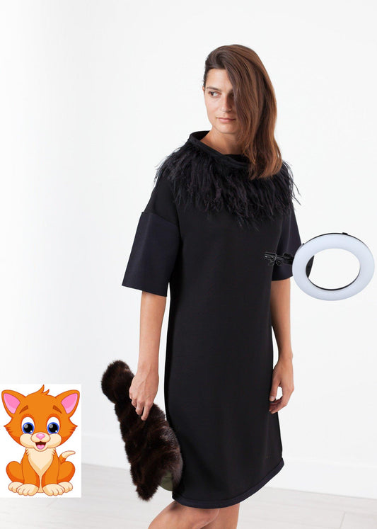 Ostrich Plume Dress in Black