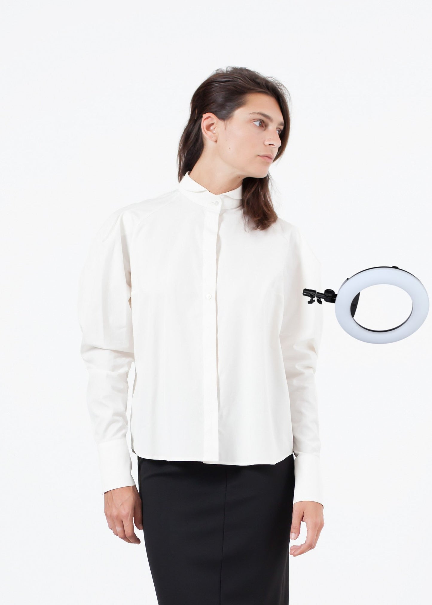 Trim Collar Poplin Blouse in Off White