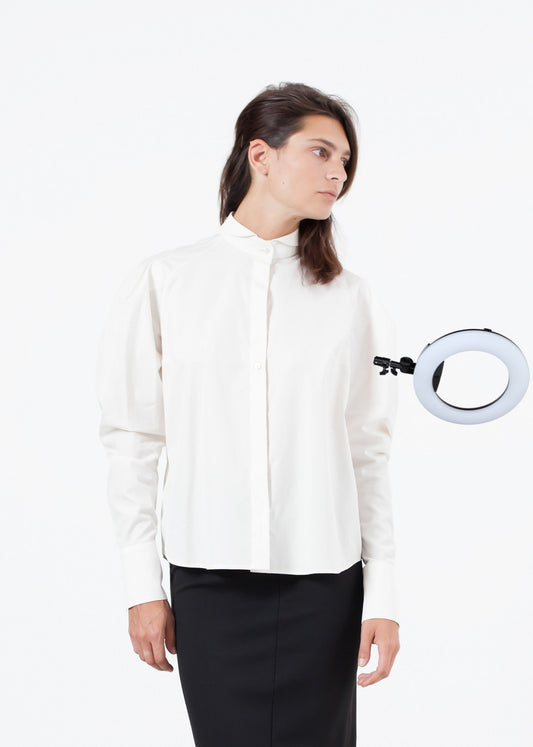 Trim Collar Poplin Blouse in Off White