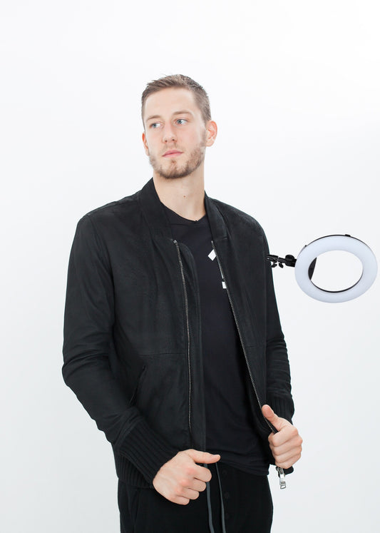 Broken Leather Bomber in Black
