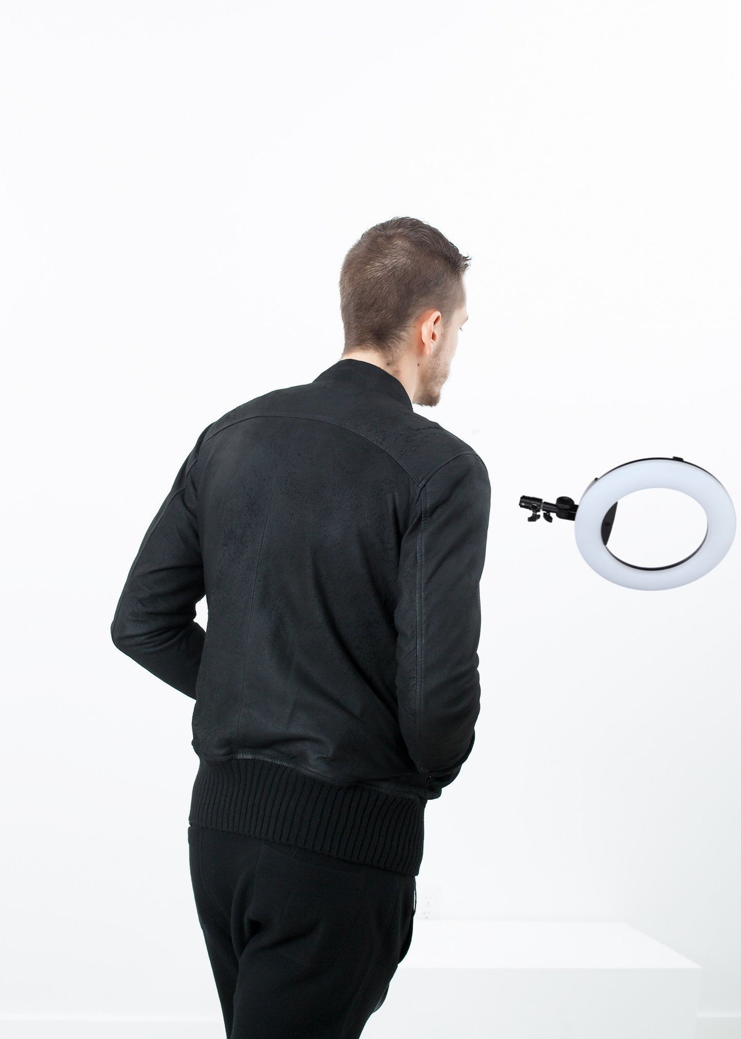 Broken Leather Bomber in Black