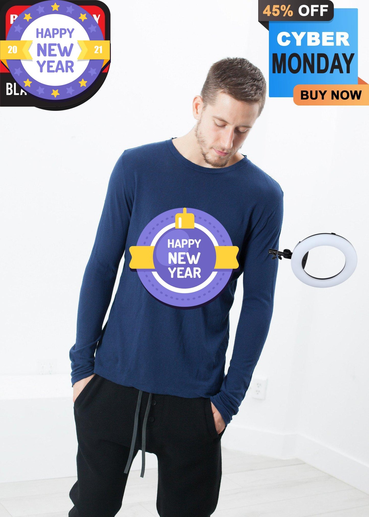 Cashmere Jersey Long Sleeve Tee in Navy