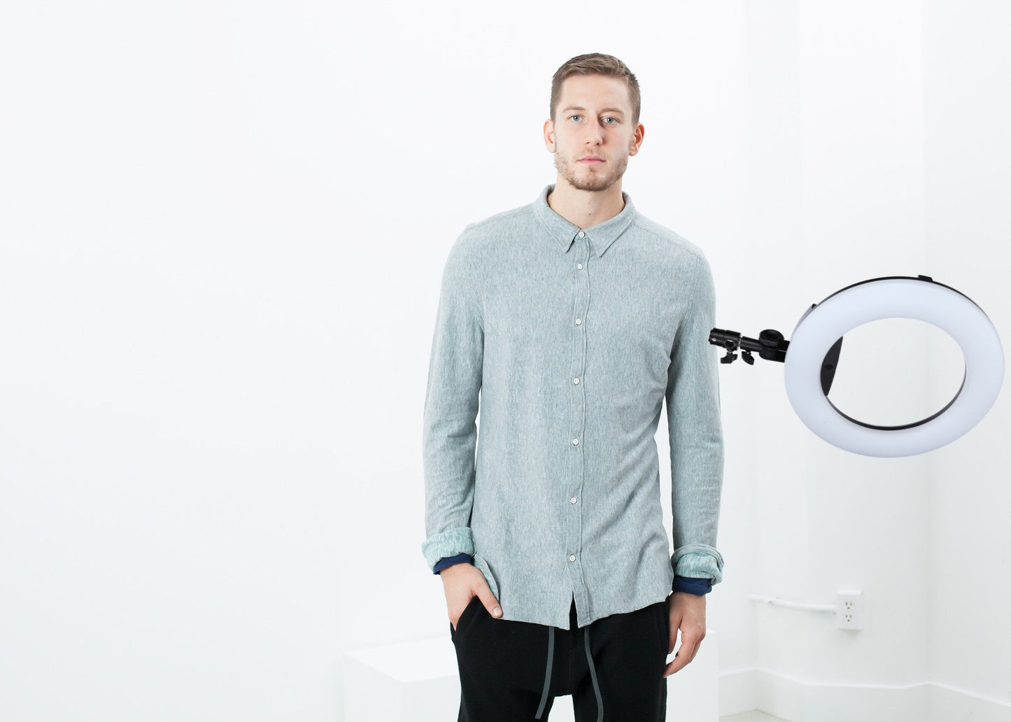 Kasuri Jersey Button-Up in Blue Grey