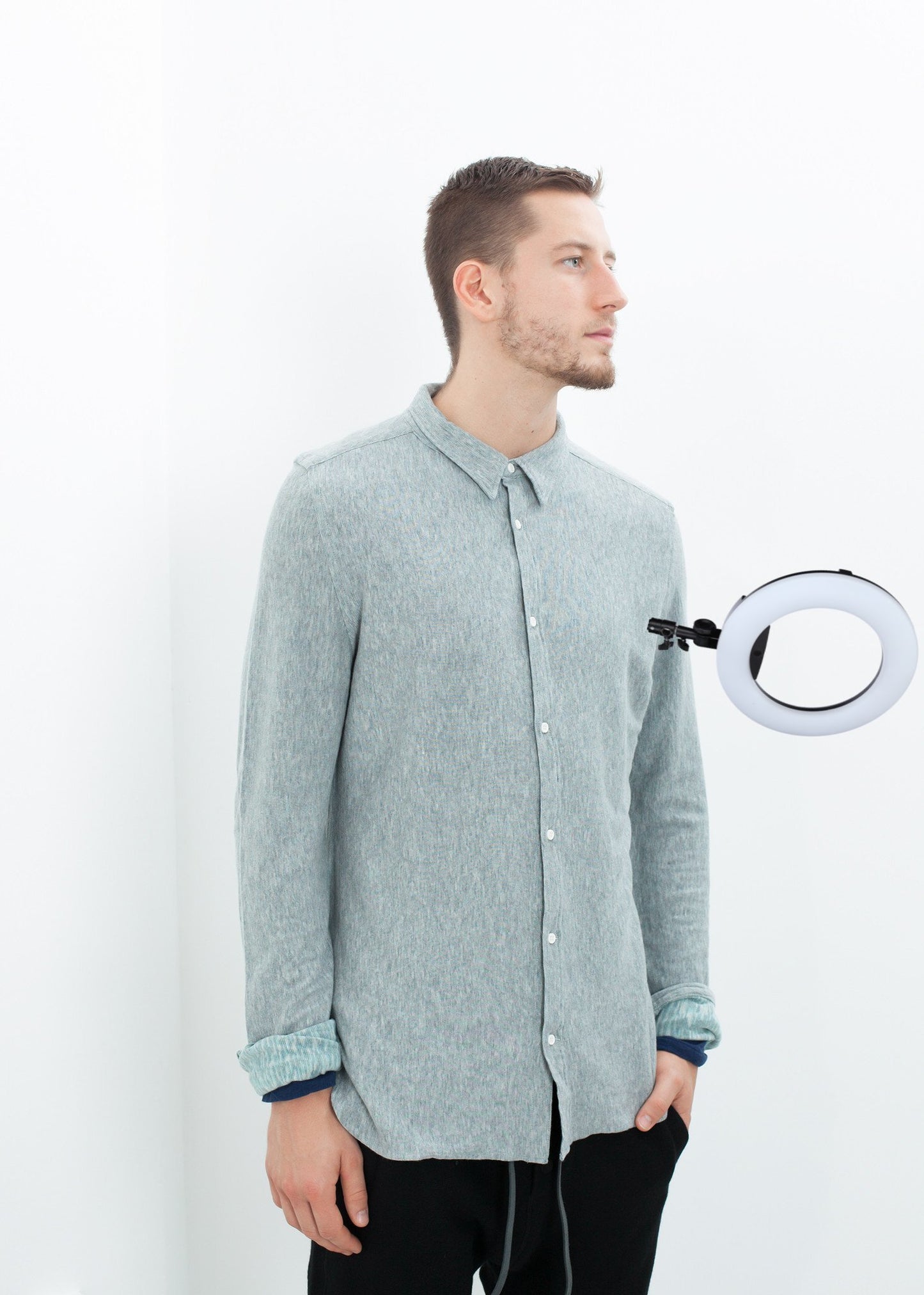 Kasuri Jersey Button-Up in Blue Grey