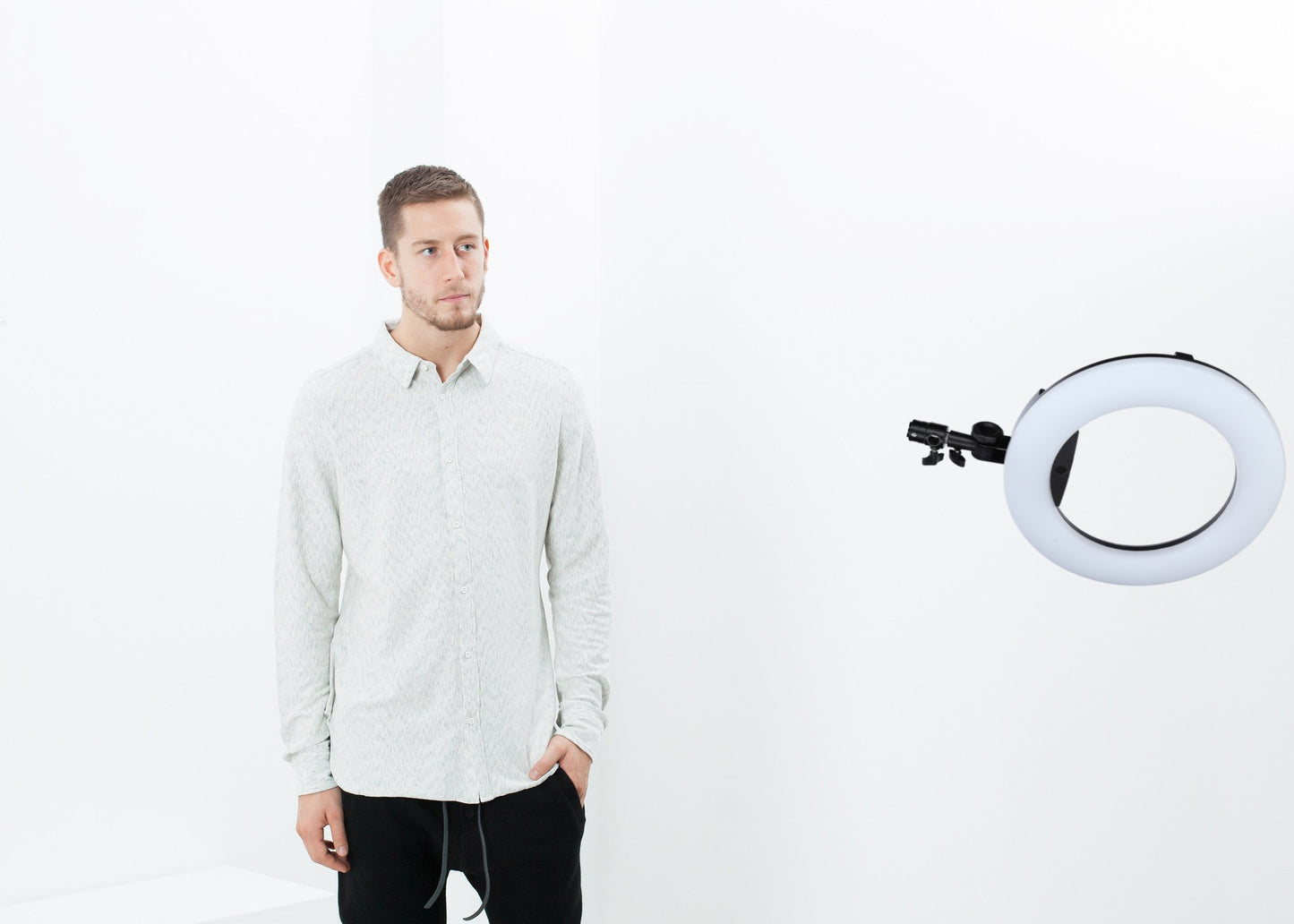 Kasuri Jersey Button-Up in Ivory/Black