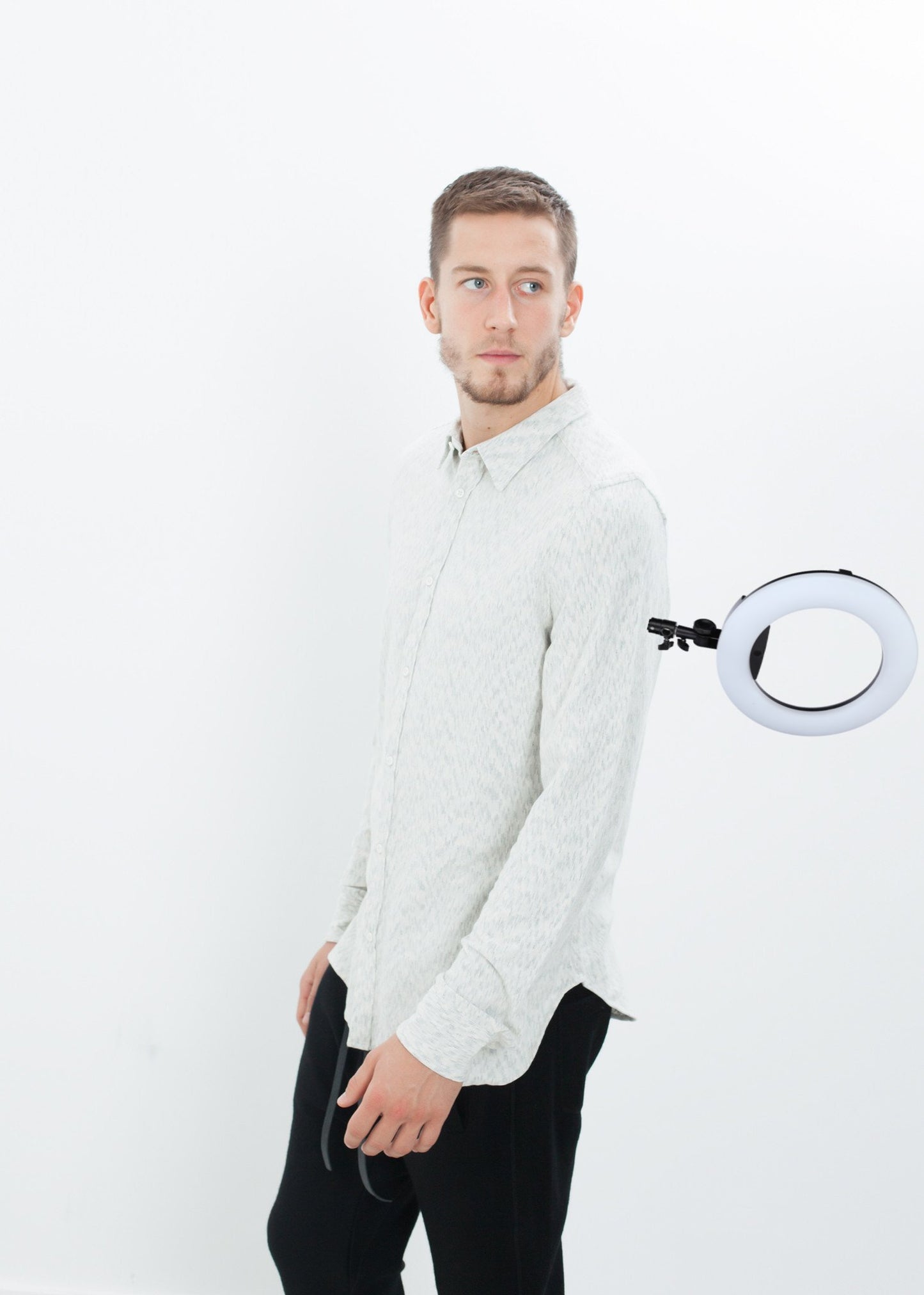 Kasuri Jersey Button-Up in Ivory/Black