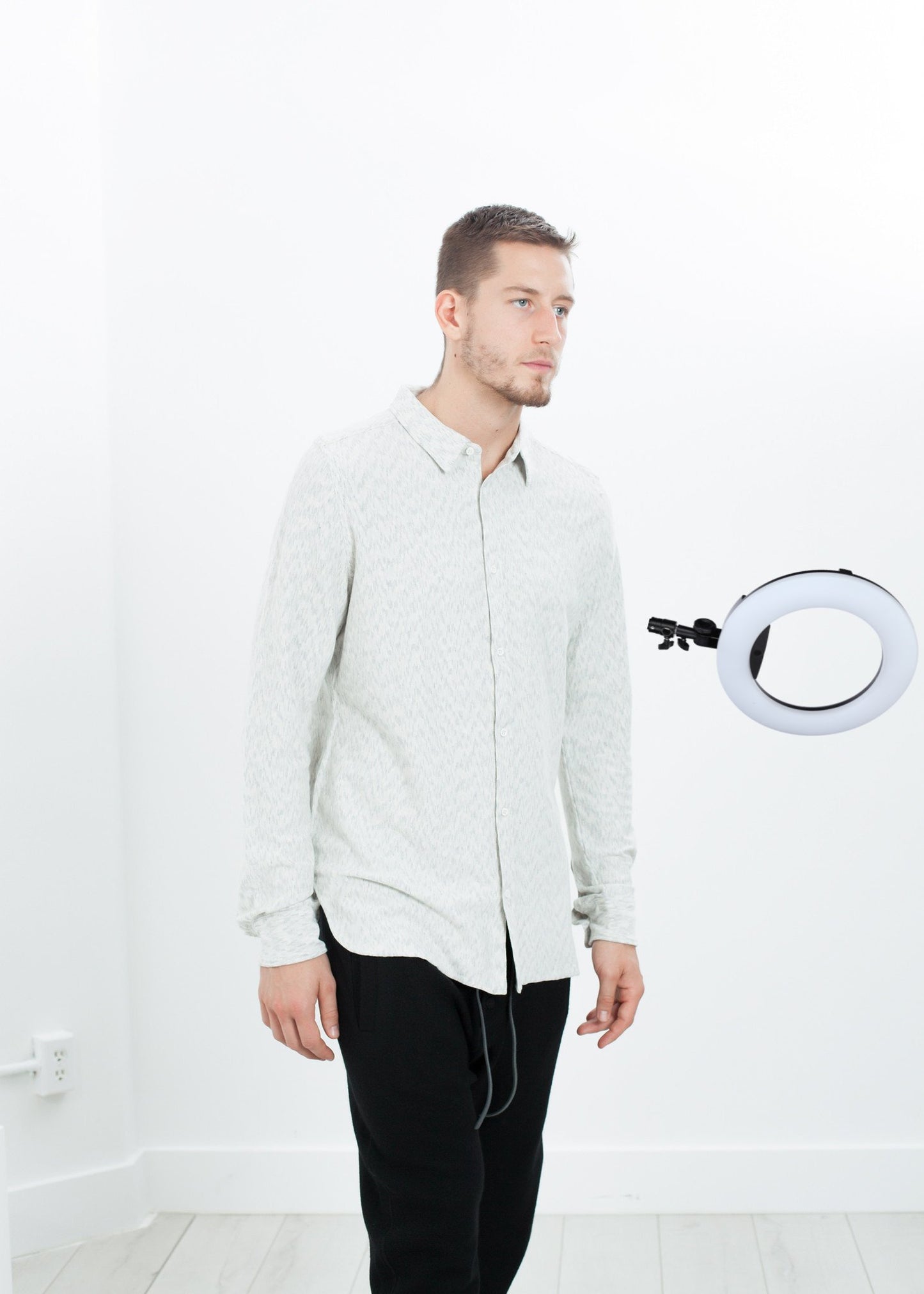 Kasuri Jersey Button-Up in Ivory/Black