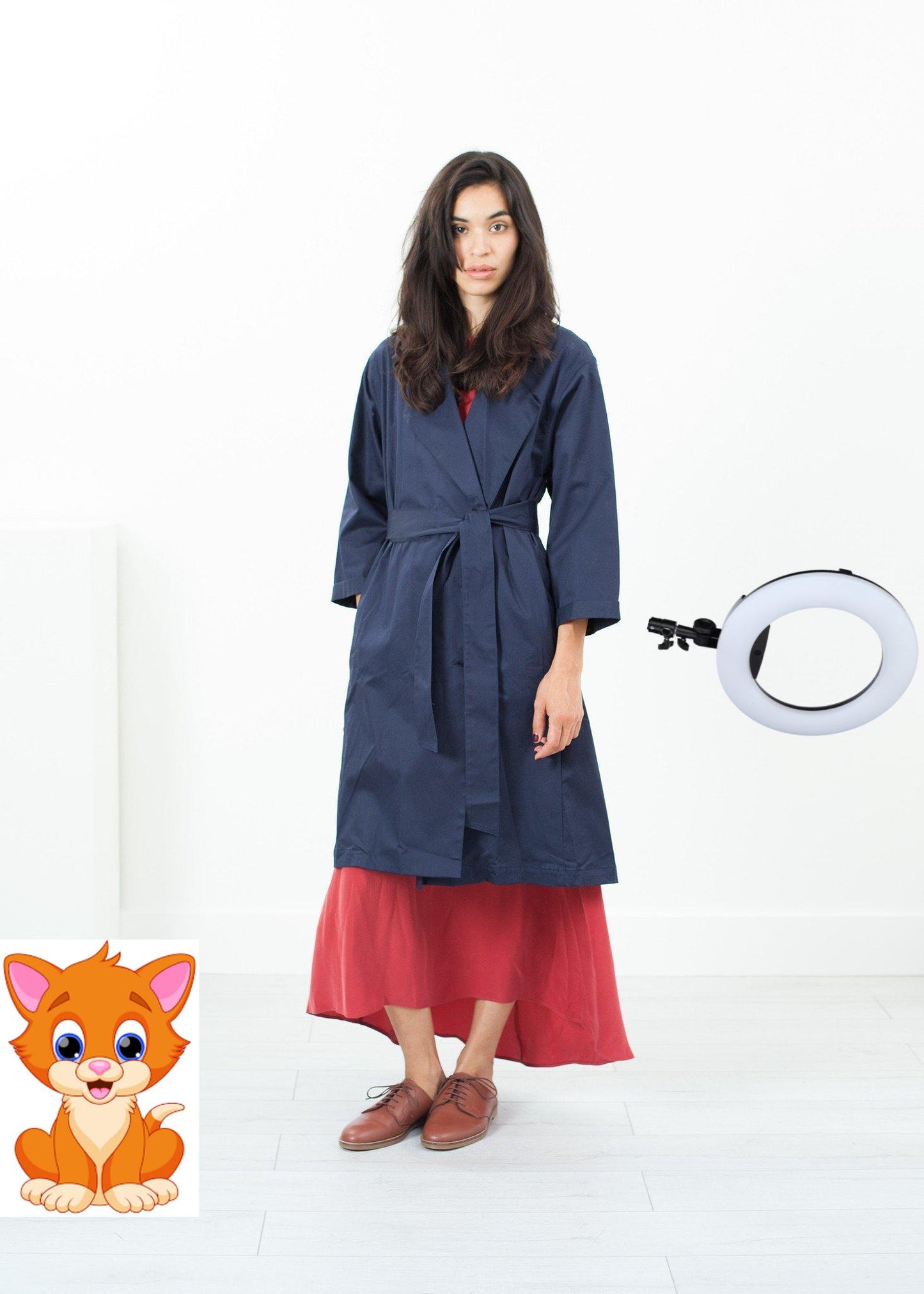 Sateen Trench in Navy