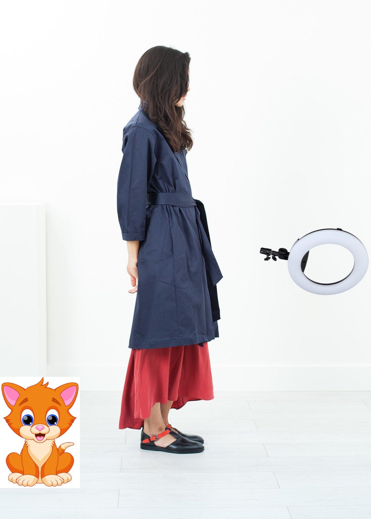 Sateen Trench in Navy