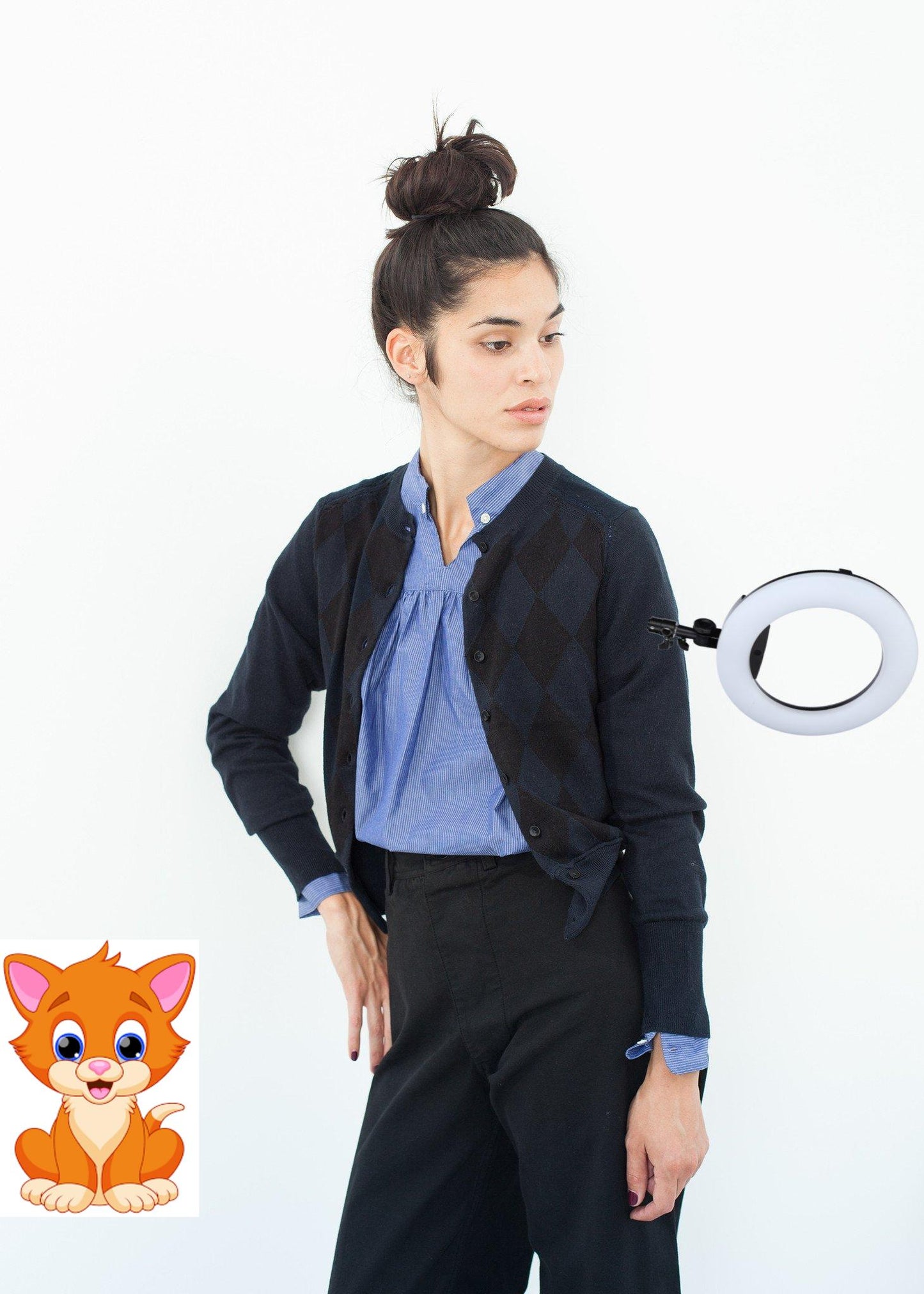 Quilt Pattern Cardigan in Black/Navy