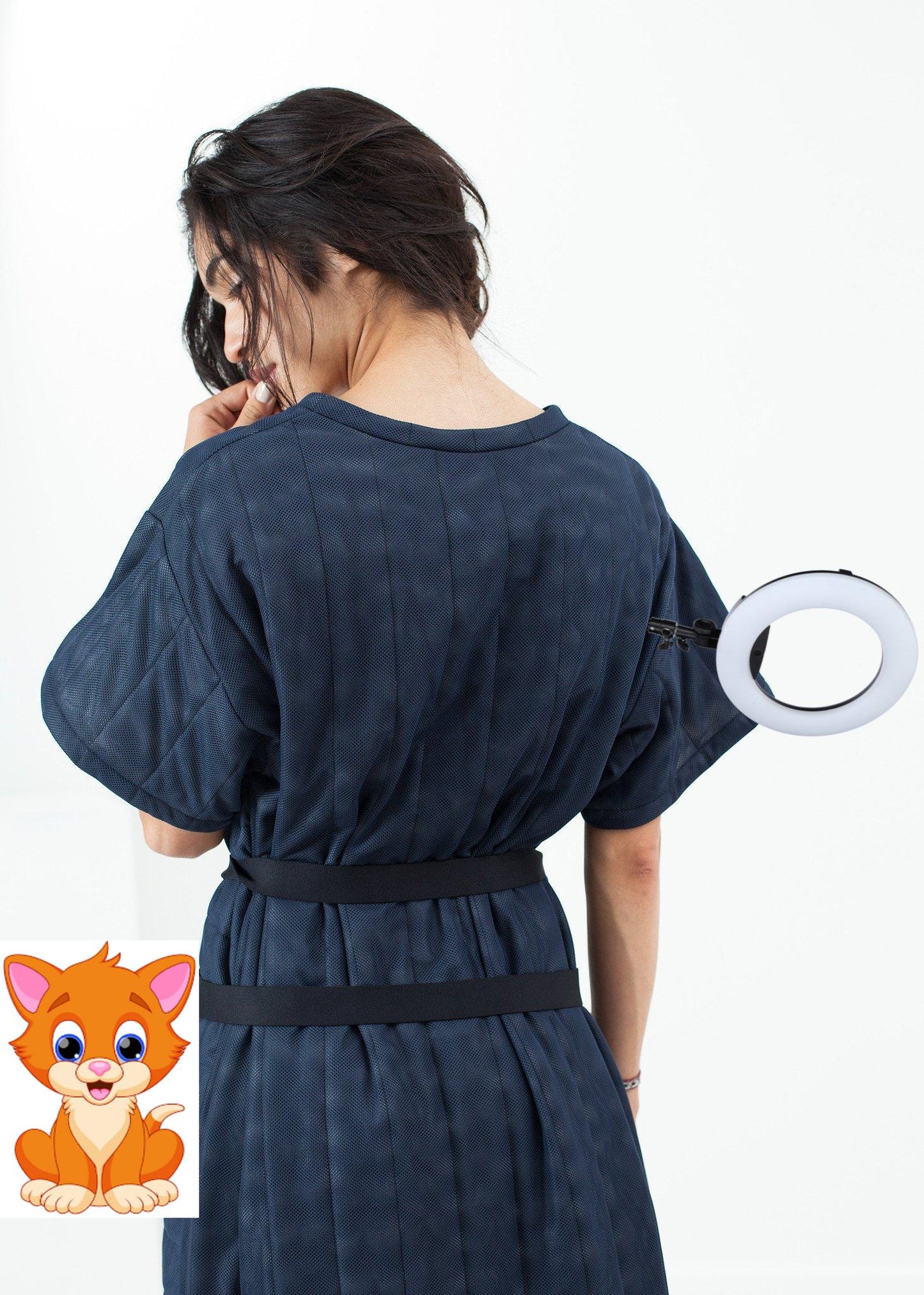 Quilted Mesh T-Shirt Dress in Navy