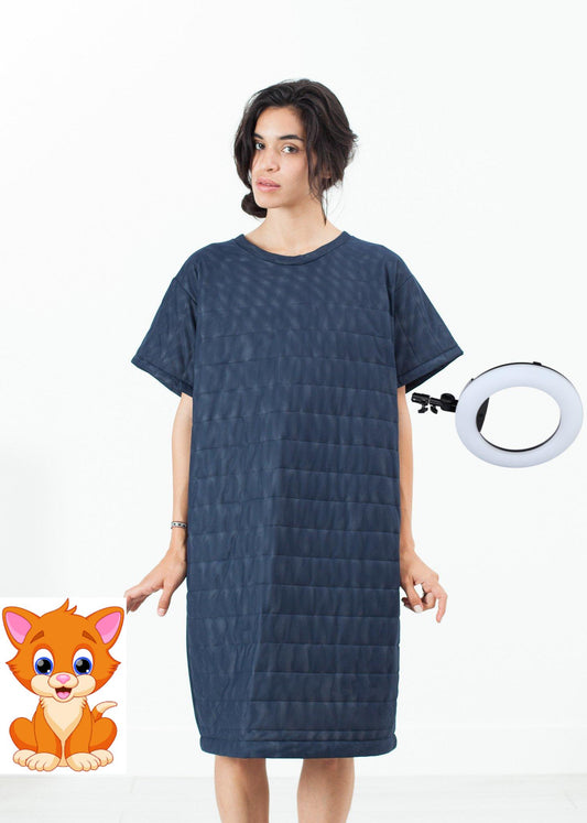 Quilted Mesh T-Shirt Dress in Navy