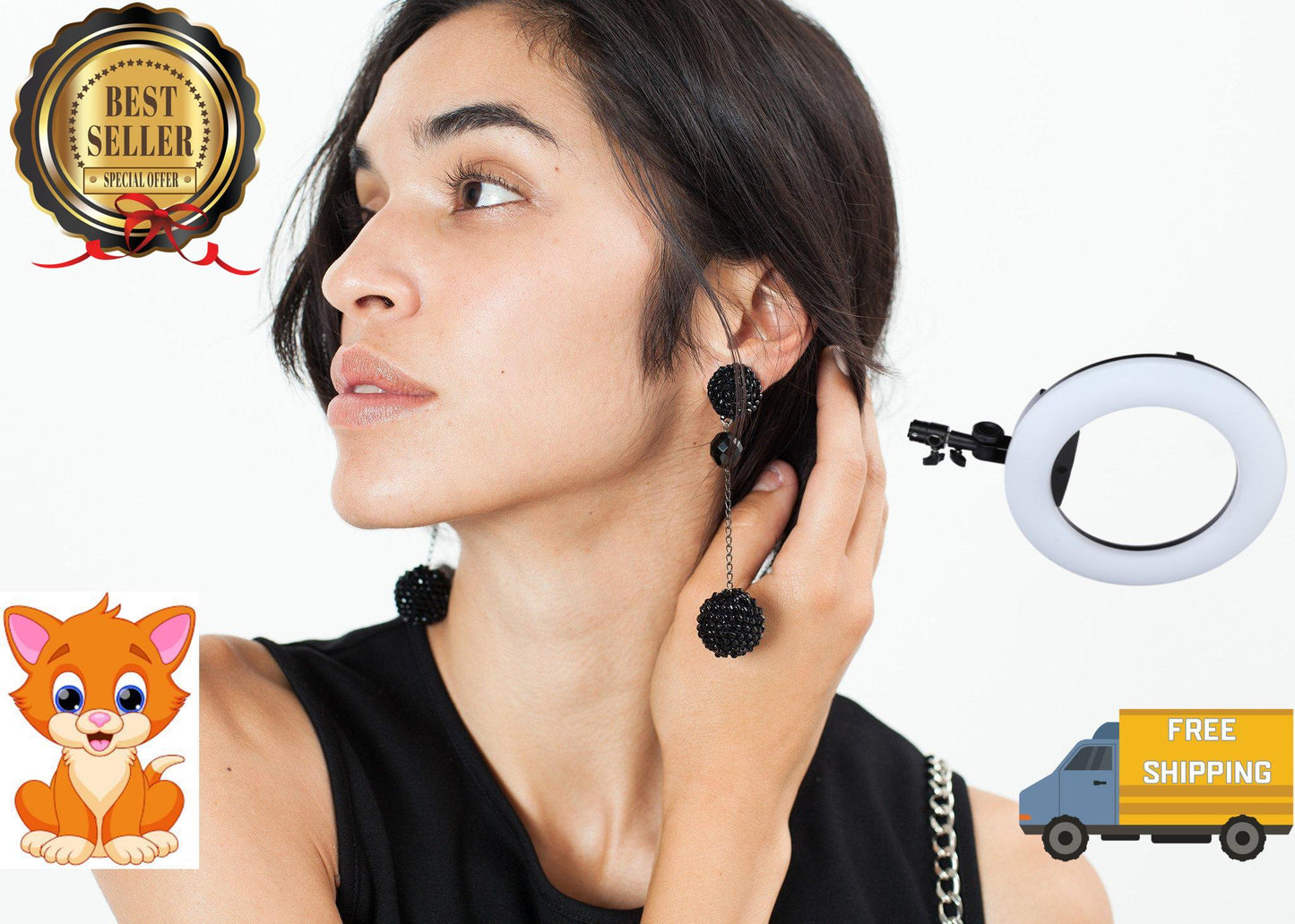 Drop Cluster Earring in Black