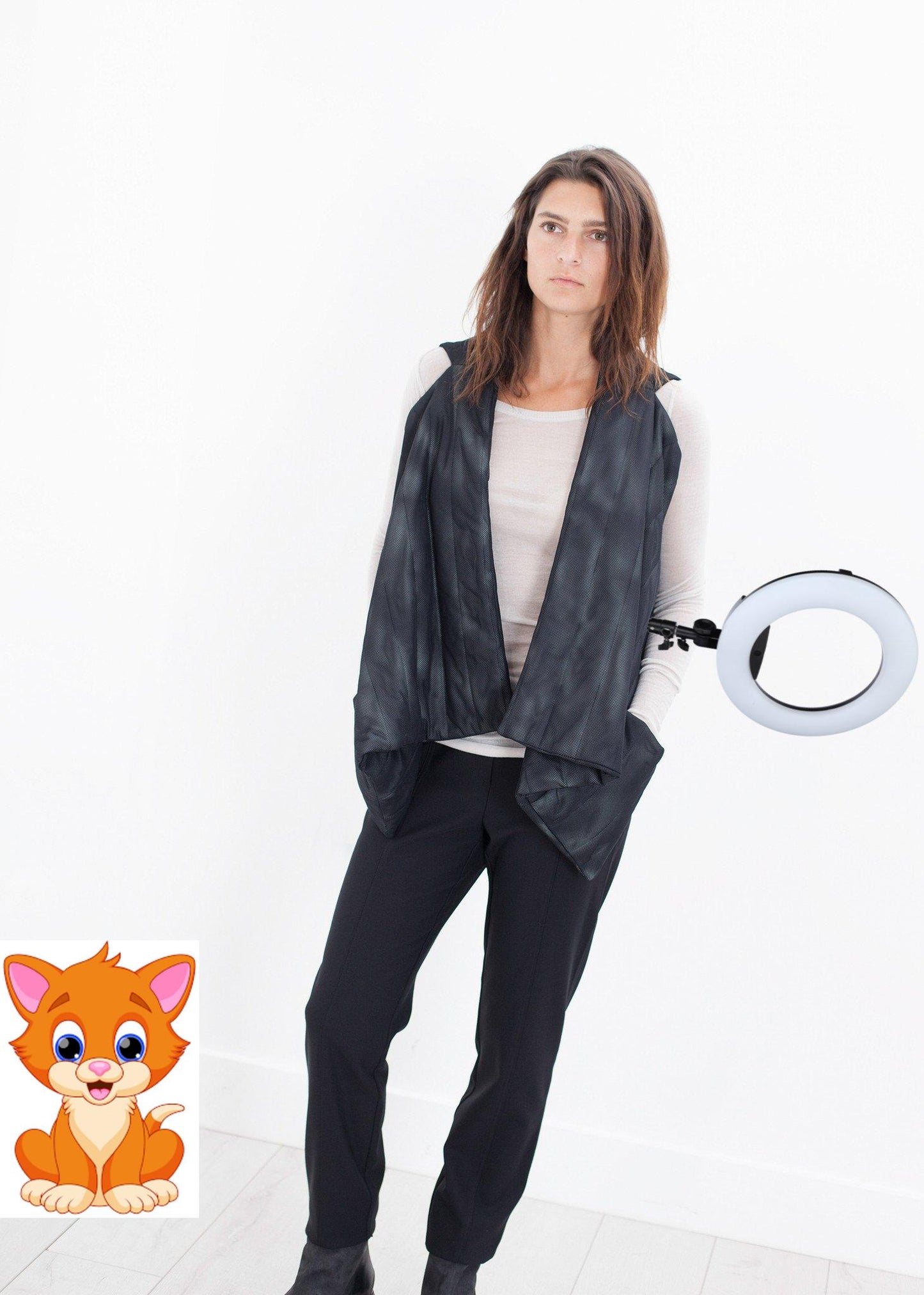 Quilted Mesh Waistcoat in Black/White