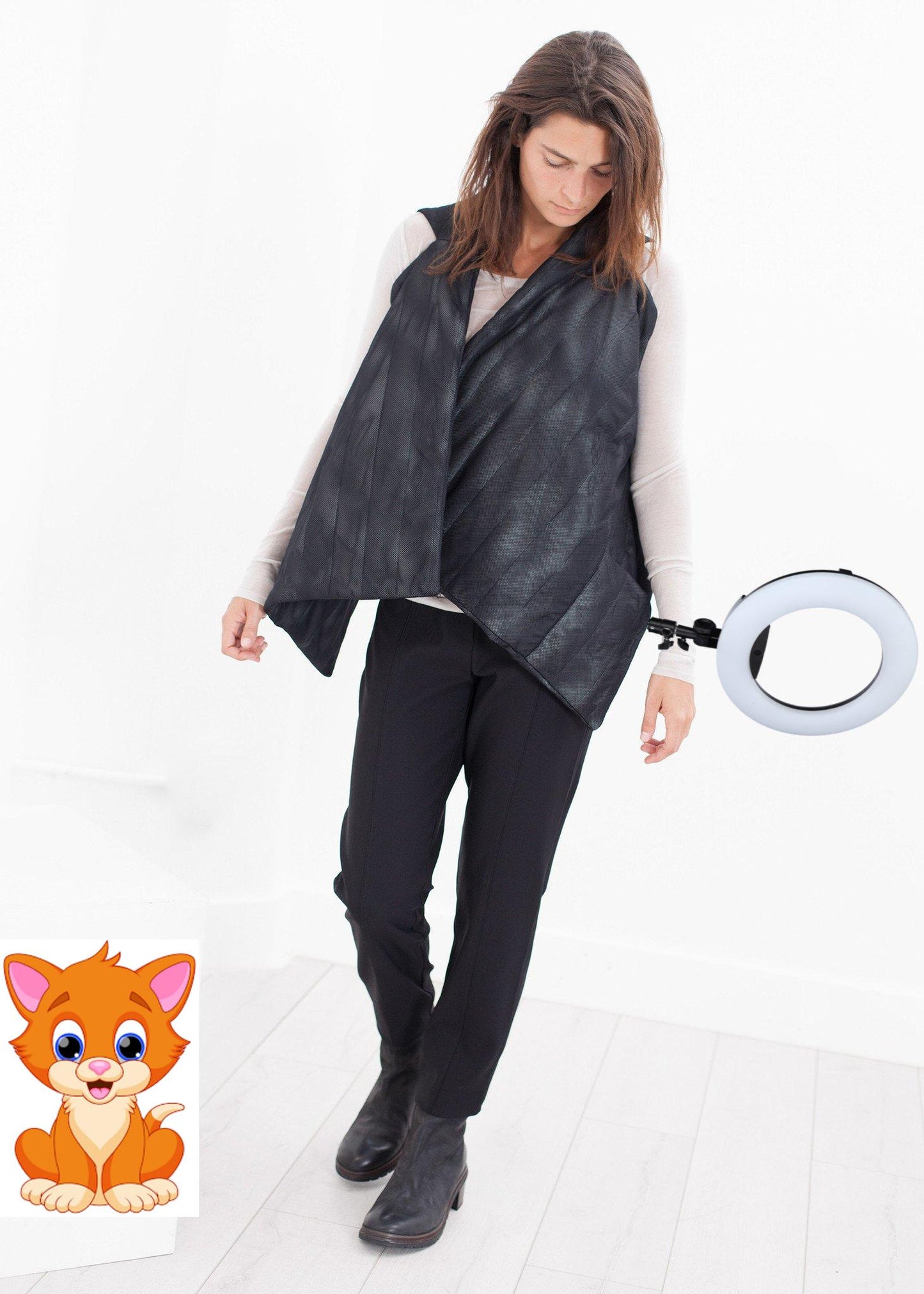 Quilted Mesh Waistcoat in Black/White