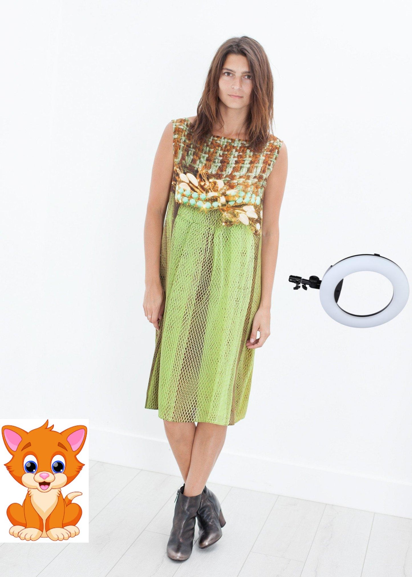 Silk Shift in Tweed and Net