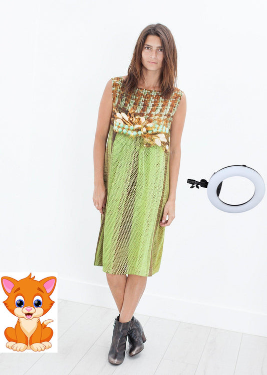 Silk Shift in Tweed and Net