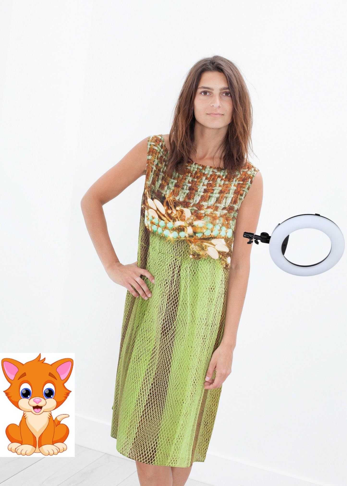 Silk Shift in Tweed and Net