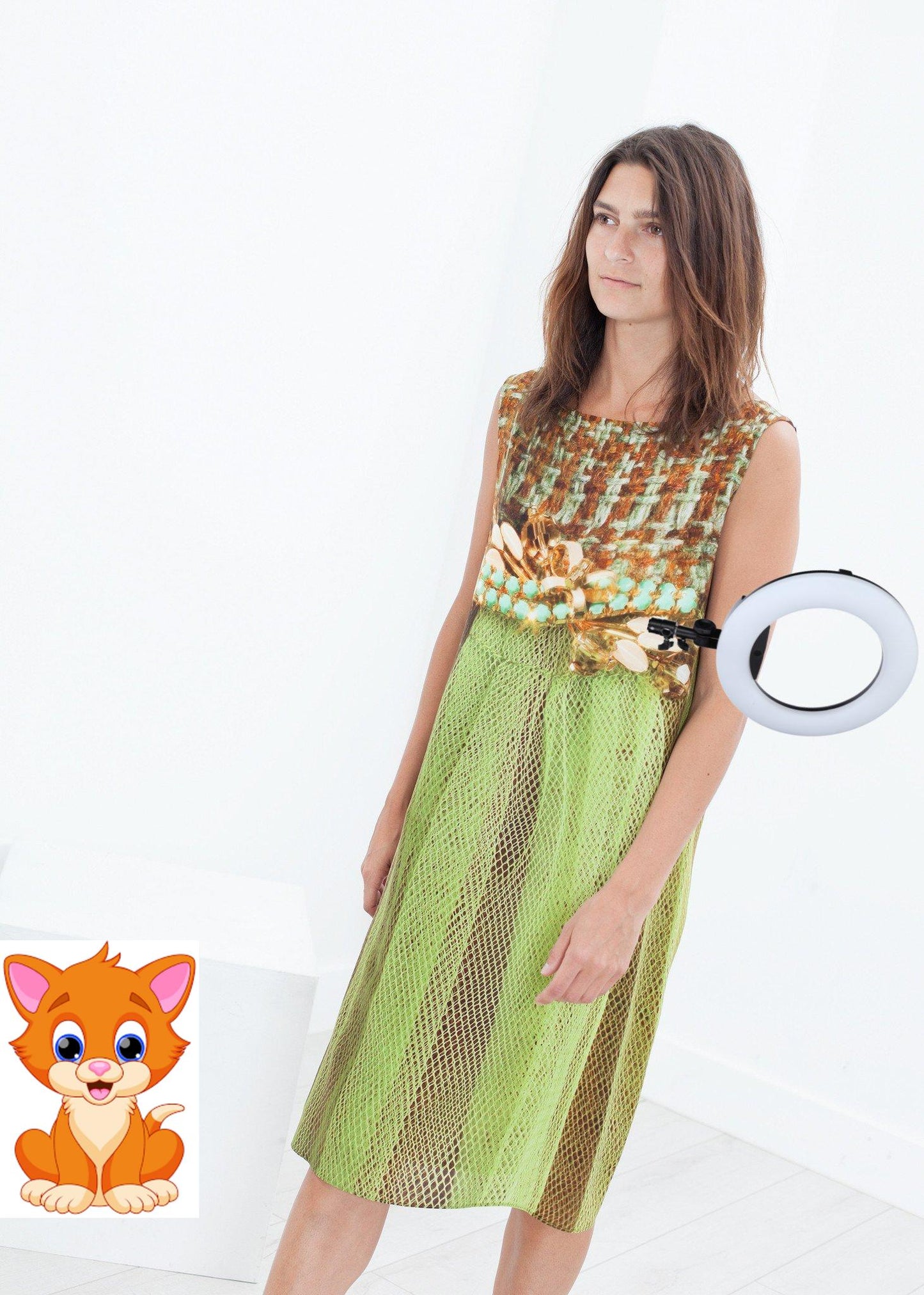 Silk Shift in Tweed and Net