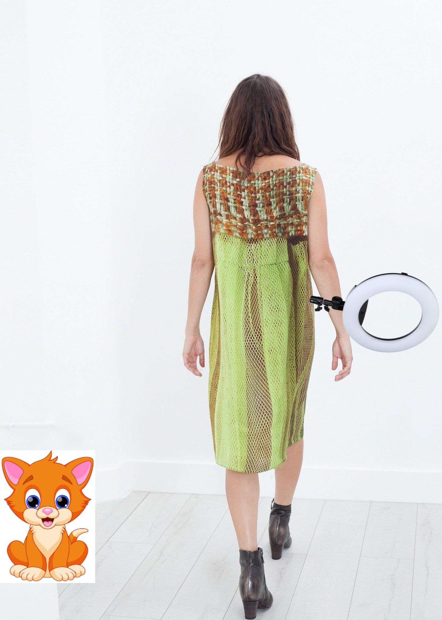 Silk Shift in Tweed and Net