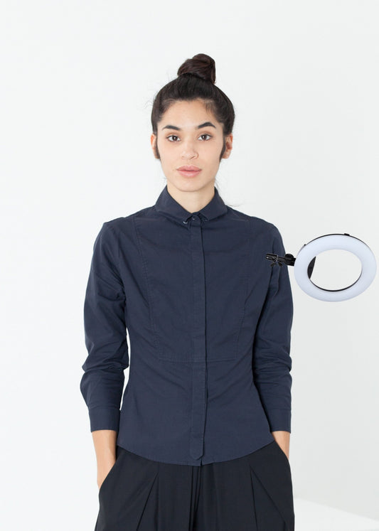 Wrinkled Tux Shirt in Navy