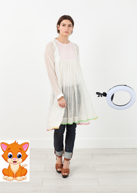 Pink Bib Dress in White