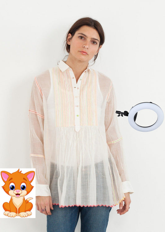 Sheer Rainbow Blouse in White