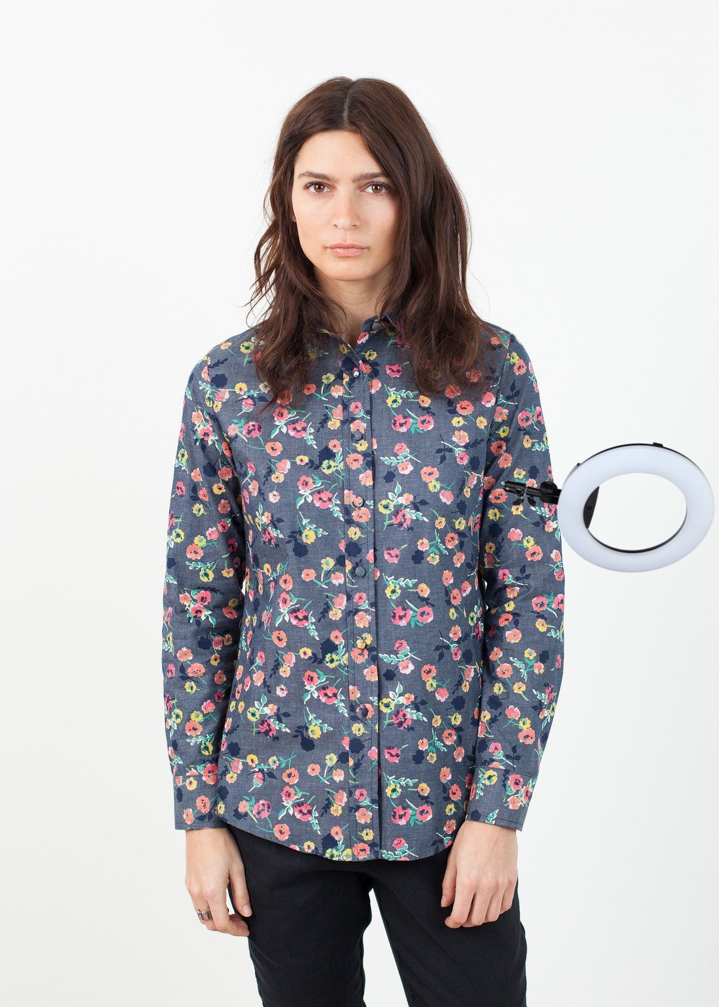 Long Sleeve Blouse in Black/Floral